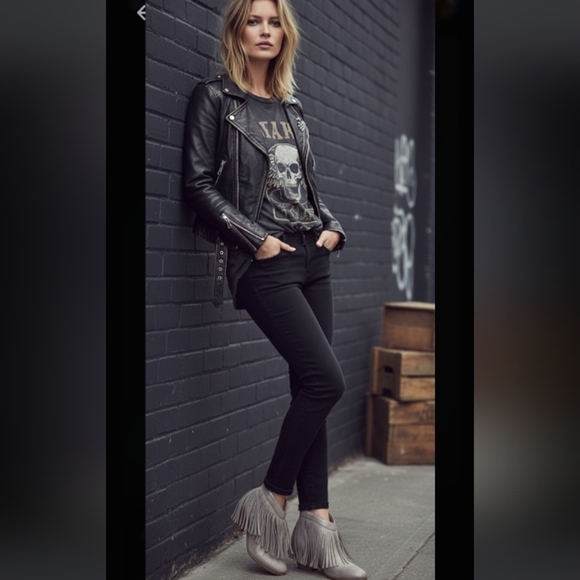 London Rag Western Metallic Grey Fringe Bohemian Block Heel Ankle Bootie - Picture 2 of 12